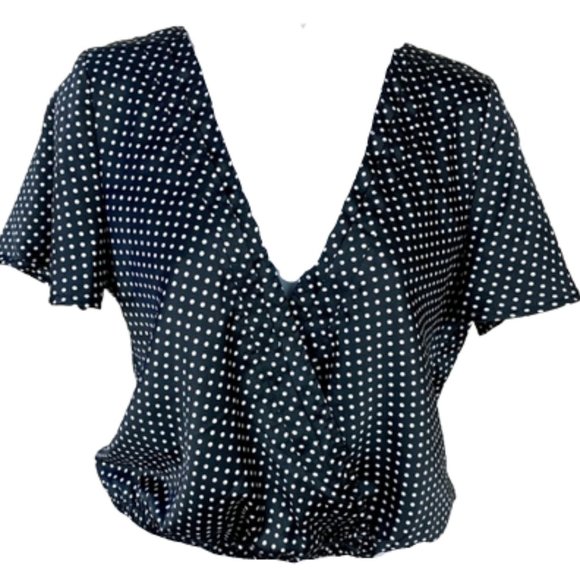 Urban Outfitters Black/White Dotted Crop Crossover Top - M - Picture 2 of 10